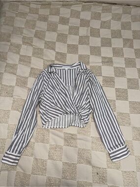 And Now This Women's Cotton Faux-Wrap Crop Top size M